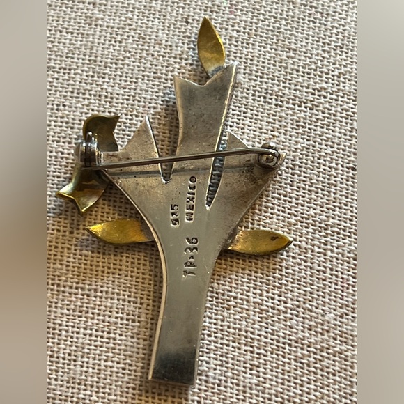 Vintage TAXCO Sterling Silver Brass Tree, leaves and Birds Brooch - Picture 6 of 7